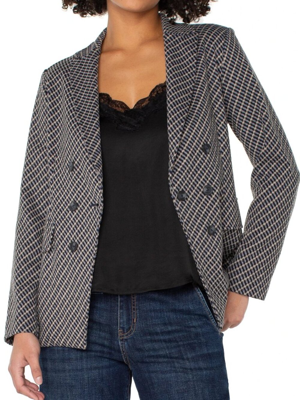 Liverpool Navy Toffee Modern Check Double Breasted Blazer